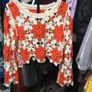 Orange and Cream Crochet Women Top